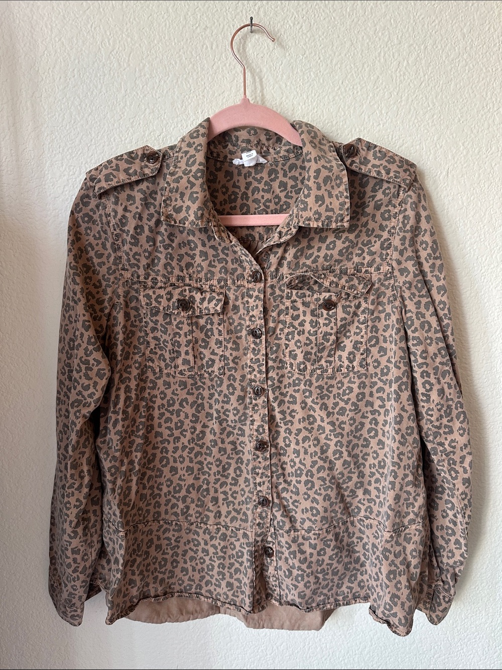 Tribal Brown Leopard Print Button-Down Shirt Jacket